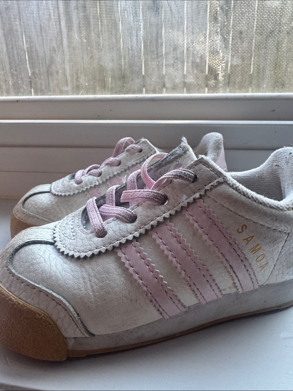 adidas Kids White Sneakers with Light Pink Accents